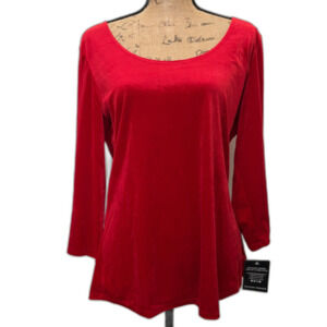 NWT Boston Proper Red Velvet Scoop Neck Tee Holiday Party Festive Size XL
